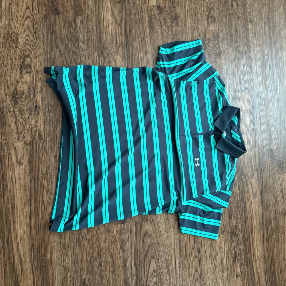 Under Armour Men's Polo Shirt - Black and Teal Stripes